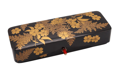 JAPAN 1900 Meiji Fubako Box In Hiramaki-e Lacquered Black Wood With Gilding