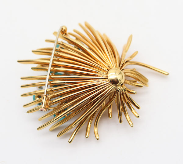 ANDREW GRIMA 1963 London Turquoises Massive Brooch In 18Kt Gold With Diamonds
