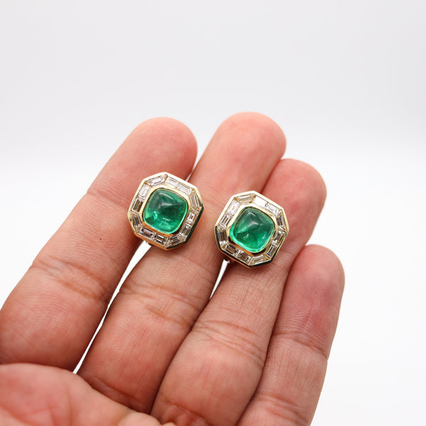 -Bvlgari Clip On Earrings In 18Kt Gold With 11.72 Ctw In Diamonds And Emeralds