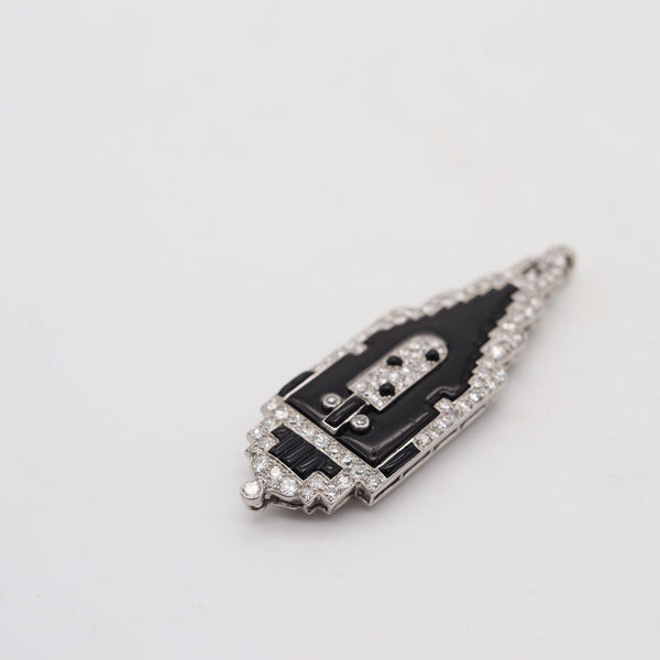 CARTIER 1920 Art Deco Platinum Enameled Pendant-Lorgnette With Diamonds & Onyx