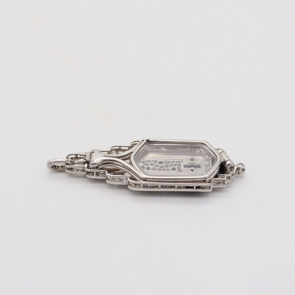 CARTIER 1920 Art Deco Platinum Enameled Pendant-Lorgnette With Diamonds & Onyx