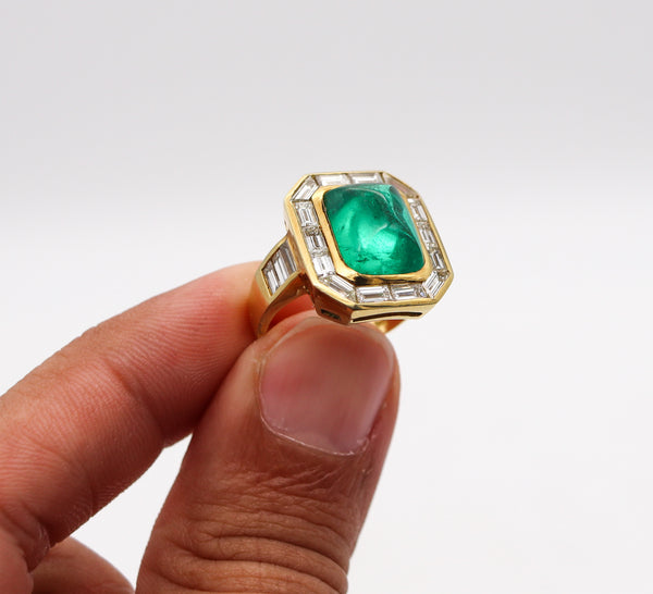 -Bvlgari Cocktail Ring In 18Kt Yellow Gold With 9.04 Ctw In Diamonds And Emerald