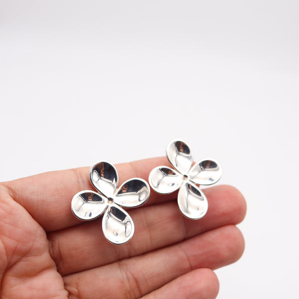 ANGELA CUMMINGS 1987 Modernist Flower Petals Earrings In .925 Sterling Silver