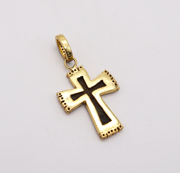 BYZANTINE 1650 Orthodox Cross In Copper 18Kt Vermeil Sterling And Diamonds