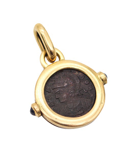 ROMAN IMPERIAL 307 AD Emperor Constantine Coin Pendant In 18Kt Gold & Sapphires