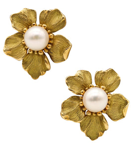 -Tiffany & Co. Flowers Earrings In 18Kt Yellow Gold With Round White Pearls