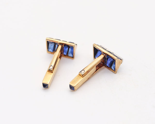 COLLINGWOOD & SON London Art-Deco Cufflinks In 18Kt Gold Sapphires & Diamonds