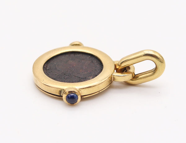 ROMAN IMPERIAL 307 AD Emperor Constantine Coin Pendant In 18Kt Gold & Sapphires