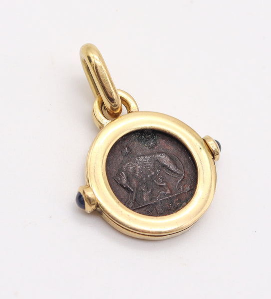 ROMAN IMPERIAL 307 AD Emperor Constantine Coin Pendant In 18Kt Gold & Sapphires