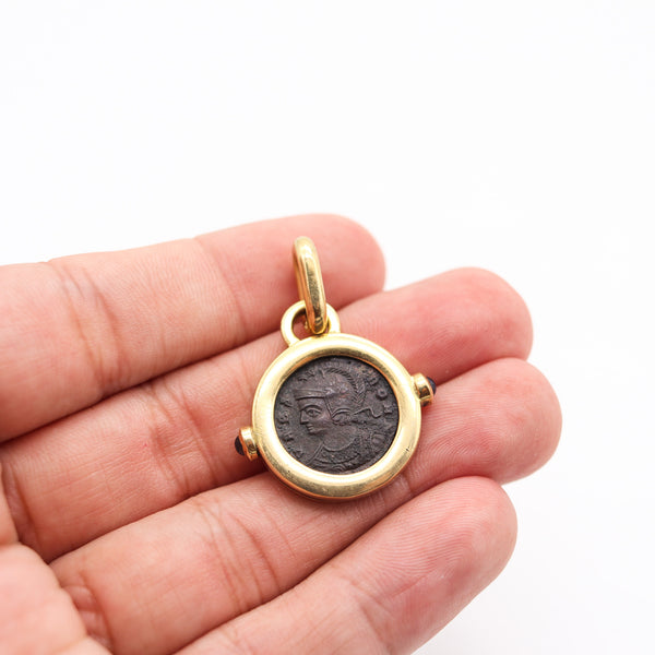 ROMAN IMPERIAL 307 AD Emperor Constantine Coin Pendant In 18Kt Gold & Sapphires