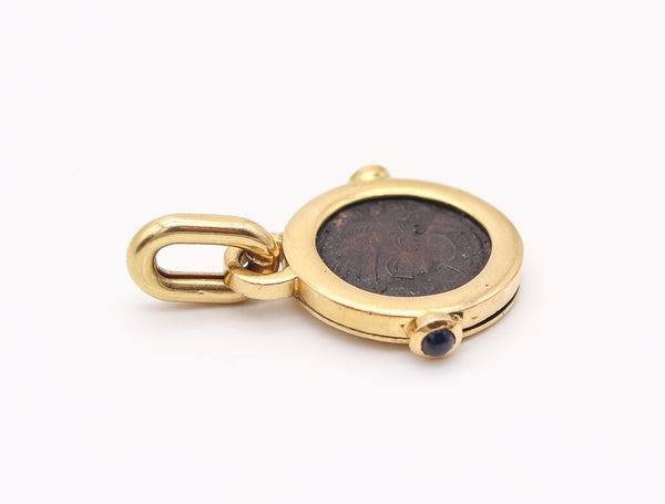 ROMAN IMPERIAL 307 AD Emperor Constantine Coin Pendant In 18Kt Gold & Sapphires