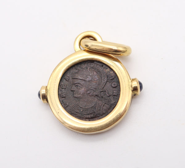 ROMAN IMPERIAL 307 AD Emperor Constantine Coin Pendant In 18Kt Gold & Sapphires