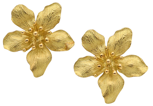 TIFFANY & CO. 1970 Flowers Clips On Earrings In Solid 18Kt Yellow Gold