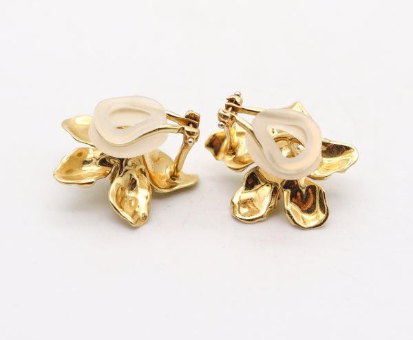 TIFFANY & CO. 1970 Flowers Clips On Earrings In Solid 18Kt Yellow Gold