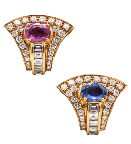 BVLGARI Clip On Earrings In 18Kt Yellow Gold With 8.93 Ctw In Diamonds And Sapphires