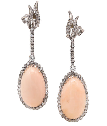 CLASSIC 1950 Late Deco Dangle Earrings In Palladium With Diamonds & Corals