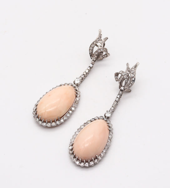 CLASSIC 1950 Late Deco Dangle Earrings In Palladium With Diamonds & Corals