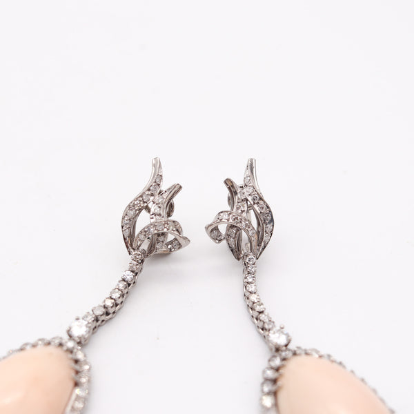 CLASSIC 1950 Late Deco Dangle Earrings In Palladium With Diamonds & Corals
