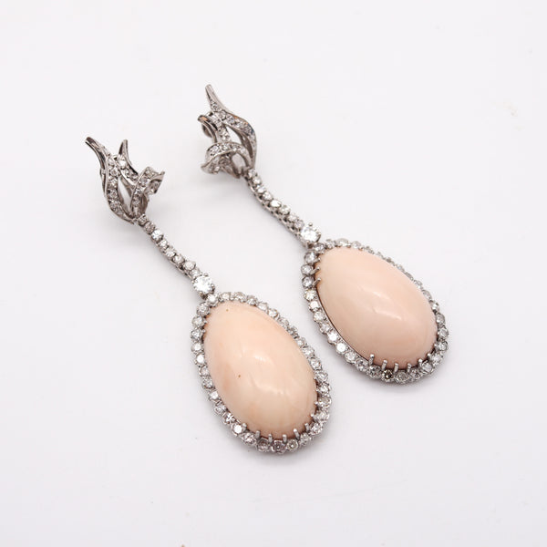 CLASSIC 1950 Late Deco Dangle Earrings In Palladium With Diamonds & Corals