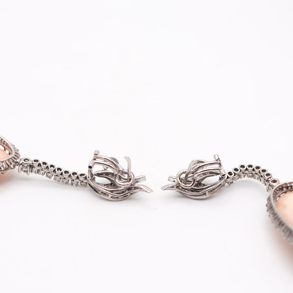 CLASSIC 1950 Late Deco Dangle Earrings In Palladium With Diamonds & Corals