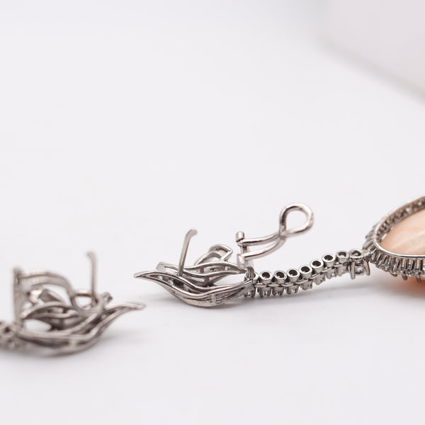 CLASSIC 1950 Late Deco Dangle Earrings In Palladium With Diamonds & Corals