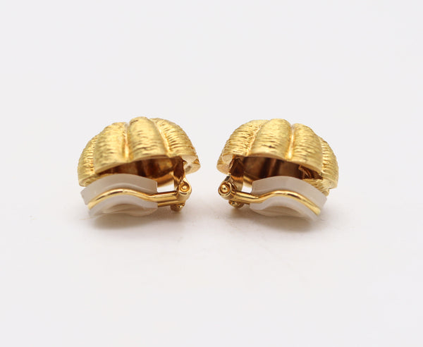 TIFFANY & CO. Textured Doomed Clips On Earrings In 18Kt Yellow Gold