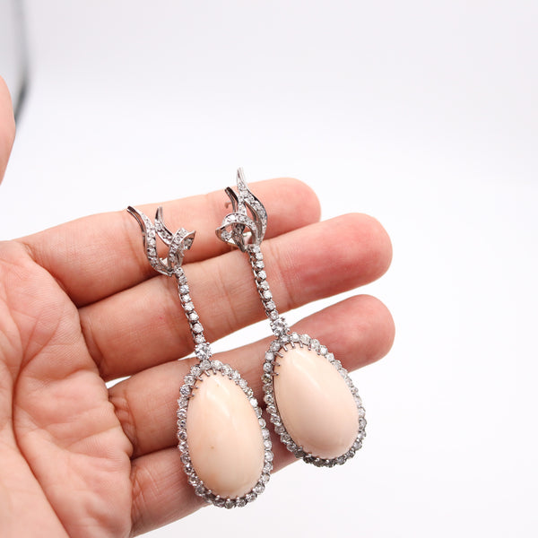 CLASSIC 1950 Late Deco Dangle Earrings In Palladium With Diamonds & Corals
