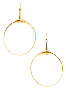 GUCCI Vintage Dangle Horse-Bits Circles Hoops Earrings In Solid 18Kt Yellow Gold