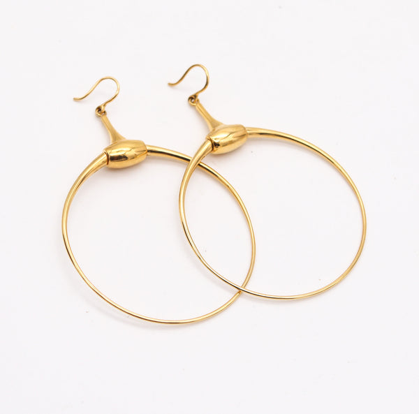 GUCCI Vintage Dangle Horse-Bits Circles Hoops Earrings In Solid 18Kt Yellow Gold