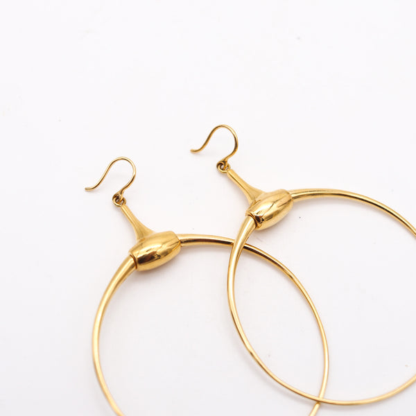 GUCCI Vintage Dangle Horse-Bits Circles Hoops Earrings In Solid 18Kt Yellow Gold