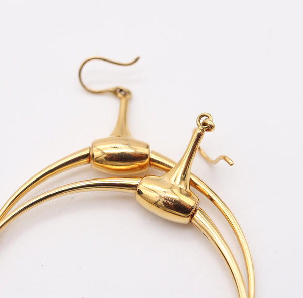 GUCCI Vintage Dangle Horse-Bits Circles Hoops Earrings In Solid 18Kt Yellow Gold