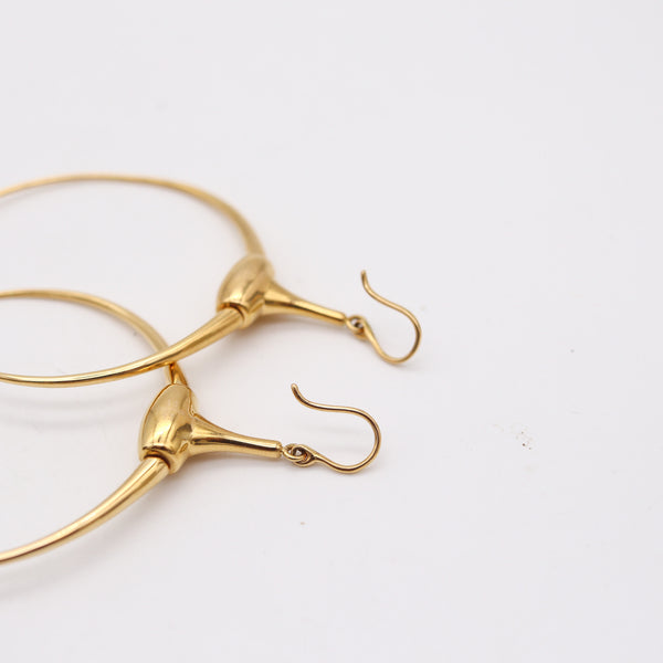 GUCCI Vintage Dangle Horse-Bits Circles Hoops Earrings In Solid 18Kt Yellow Gold
