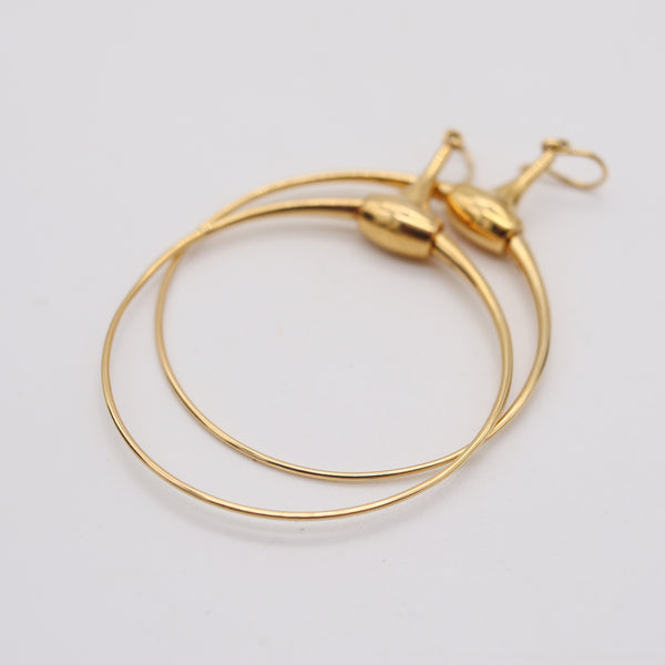 GUCCI Vintage Dangle Horse-Bits Circles Hoops Earrings In Solid 18Kt Yellow Gold