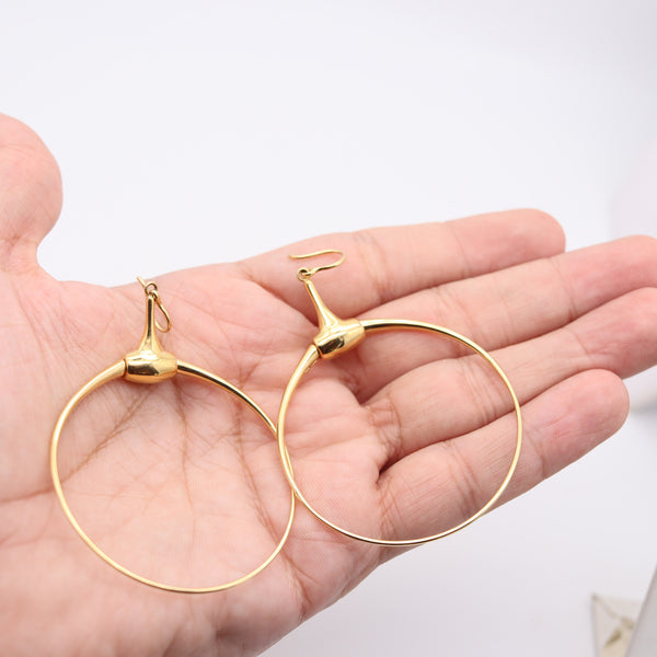 GUCCI Vintage Dangle Horse-Bits Circles Hoops Earrings In Solid 18Kt Yellow Gold