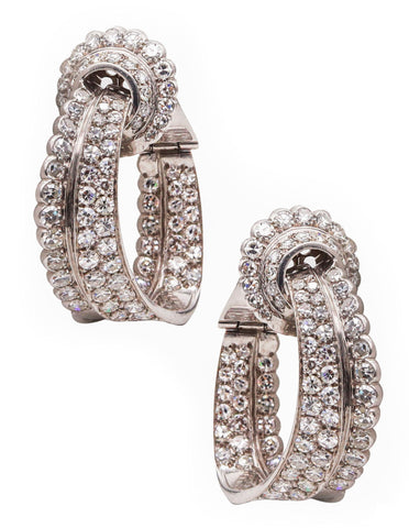 -Raymond Yard 1935 Art Deco Hoop Earrings In Platinum With 8.57 Ctw In Diamonds