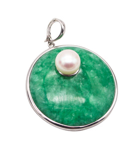 JADE & PEARL Contemporary Pendant In Polished .925 Sterling Silver 12mm Pearl