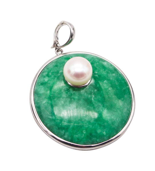 JADE & PEARL Contemporary Pendant In Polished .925 Sterling Silver 12mm Pearl