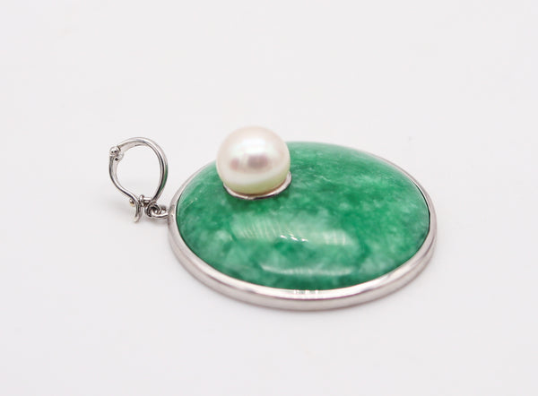 JADE & PEARL Contemporary Pendant In Polished .925 Sterling Silver 12mm Pearl