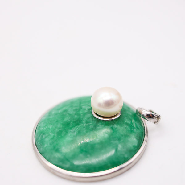 JADE & PEARL Contemporary Pendant In Polished .925 Sterling Silver 12mm Pearl