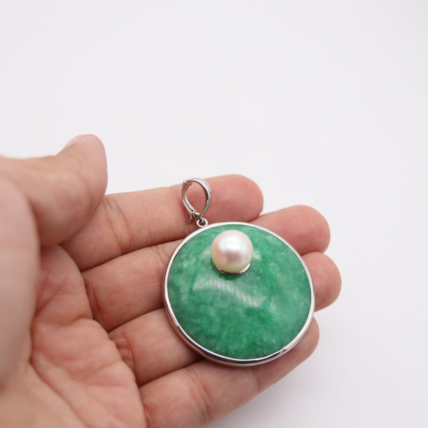 JADE & PEARL Contemporary Pendant In Polished .925 Sterling Silver 12mm Pearl