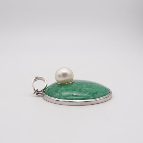 JADE & PEARL Contemporary Pendant In Polished .925 Sterling Silver 12mm Pearl