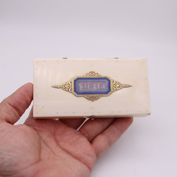 WEDGWOOD 1880 Cameo Rectangular Desk Box With 18Kt Yellow Gold Accents