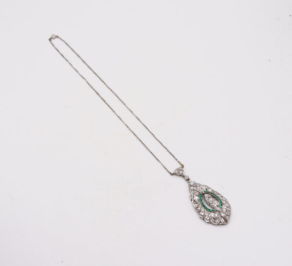 Art-Deco 1925 Platinum Necklace With VS Diamonds & Colombian Emeralds