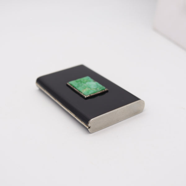 DUNHILL Paris 1930 Enameled Set Of Bijou Lighter & Cigarette Case With Carved Jades