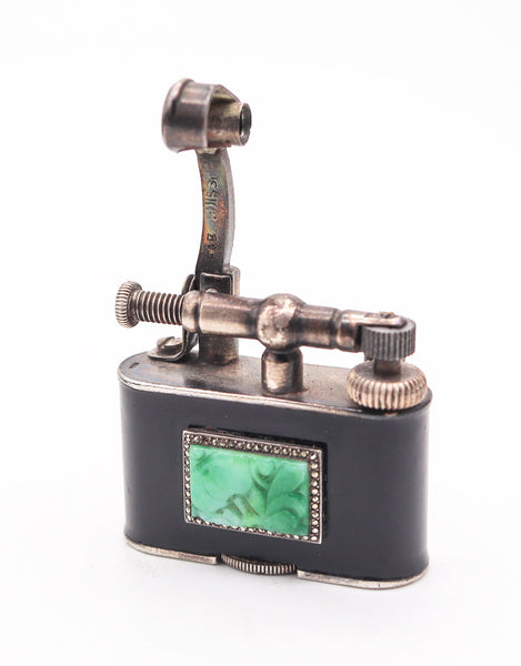 DUNHILL Paris 1930 Enameled Set Of Bijou Lighter & Cigarette Case With Carved Jades