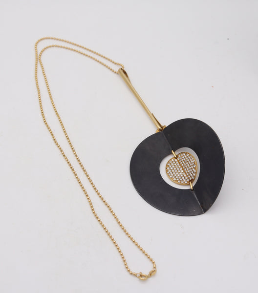 FARAONE MENELLA Modernist Necklace In 18Kt Yellow Gold Steel & VS Diamonds