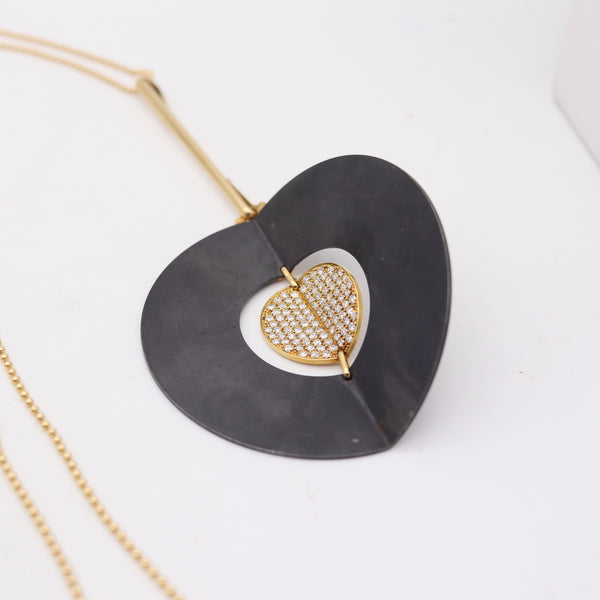 FARAONE MENELLA Modernist Necklace In 18Kt Yellow Gold Steel & VS Diamonds