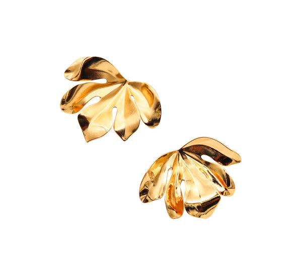 JAR PARIS Gold Fig Leaf Clips Earrings In 18Kt Gold and Aluminum