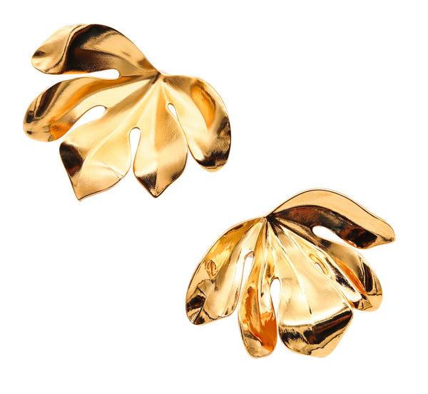 JAR PARIS Gold Fig Leaf Clips Earrings In 18Kt Gold and Aluminum