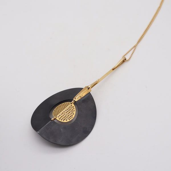 FARAONE MENELLA Modernist Necklace In 18Kt Yellow Gold Steel & VS Diamonds